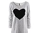 Gillberry Women CottonĀ Love Heart Printed Long Sleeved Round Neck T-Shirt (S, Gray)