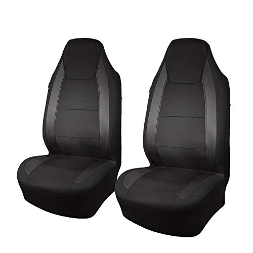 Flying Banner car seat Covers Quality Carbon Fiber Air Mesh Fabric Sport Low High Back Bucket Back Pocket Arm Rest (2 Fronts - High Bucket, Black) by Flying Banner - Used condition - CA$39.42
