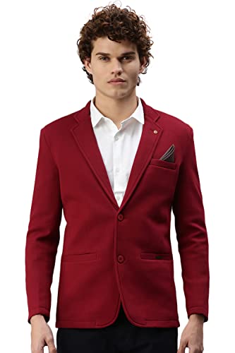 Image of SHOWOFFFF Men Solid Single Breasted Casual Blazer | Notched Lapel Full Sleeves Cotton Blazer for Mens | Slim Fit Regular Length Blazer for Men's