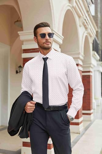 Coofandy Mens Dress Shirts Wrinkle Free Long Sleeve Button Down Shirt Formal Business Shirts White-Geometric Patterns M thumb #2