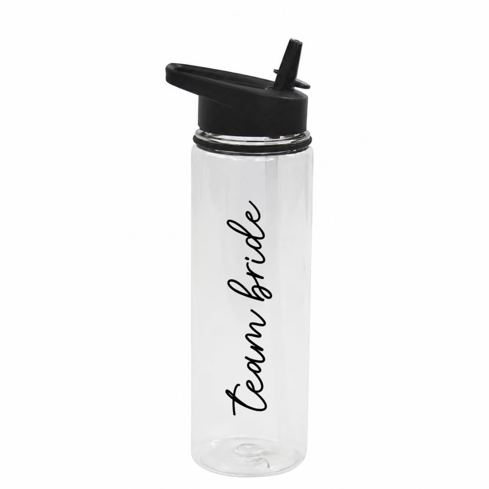 Ebuygb Black - Team Bride Black Team Bride Water Bottle 725Ml, Hen Party Drink Bottle With Straw Lid, Bridal Shower, Hen Do Favours, Bridesmaid Gifts & Party Bag Fillers