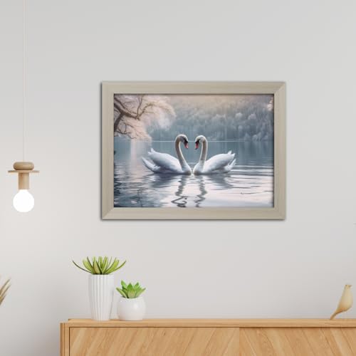 Image of TenorArts Swan Love Birds Photo Frame Vastu Positivity Aesthetic Wall Painting Lucky Couple Art Frames with White Wooden Texture for Living rooms Office Bedroom - Wall Paintings / Hangings (12inches x 9inches)