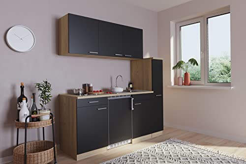 Respekta Luis Küchenzeile, Holzwerkstoff, Schwarz, 180 cm
