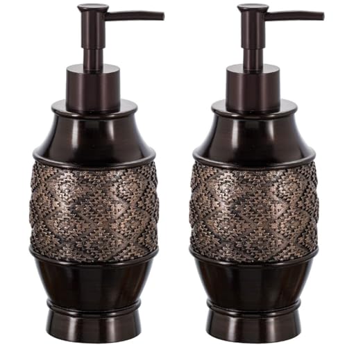 Image of Creative Scents Dublin Brown Bathroom Soap Dispenser Set of 2 - Decorative Resin 8 Oz. Hand Soap and Lotion Dispenser Bottles with Durable Matching Pumps - Bathroom Countertop Accessories Decor