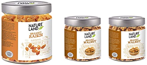 Image of Natureland Organics Raisins Jar, 250 g & Walnuts (Akhrot) - Without Shell Jar, 2 x 150 g