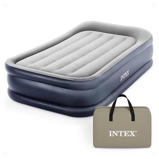 Intex 64131ED Dura-Beam Plus Deluxe Pillow: Fiber-Tech – Twin Size – Built-in Electric Pump – 16.5in Bed Height – 300lb Weight Capacity
