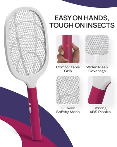 Image of Killato by Weird Wolf Heavy Duty Mosquito Racket Bat | Rechargeable Electric Fly Swatter | Mosquito Killer Racquet with Type-C Charging (Maroon)