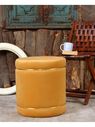 Image of Pouffes Sitting Stool for Living Room, Puffy Wooden Ottoman | Round Pouffe for Living Room & Bedroom | Pouf for Office & Home Decoration & Modern Seating Stool (Beige)