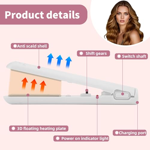 Mini Dual Purpose Hair Straighteners, 2 in 1 Mini Travel Hair Straightener and Curler, Nano Ceramic Tourmaline Plates, USB Powered Portable Hair Curler Flat Iron for All Hair Types (White) - Image 5