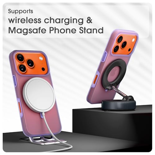 Image of Amazon Basics Back Cover for iPhone 17 Pro Max | Hybrid Design with Soft Silicone Edges & Hard Frosted TPU Back | Mag-Safe Compatible | Shockproof Design Back Case (Light Purple)