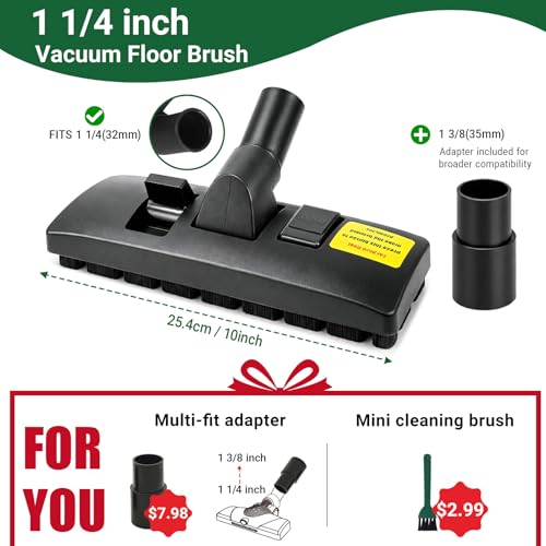 Image of EZ SPARES 1-1 /4 inch Vacuum Floor Brush,Compatible with Hoover, Eureka, Rainbow, Shop Vac, Bissell, Kenmore & Most Brands,2-in-1 Flip Brush for Hardwood & Carpet Cleaning Head,for Home, Includes Adapter