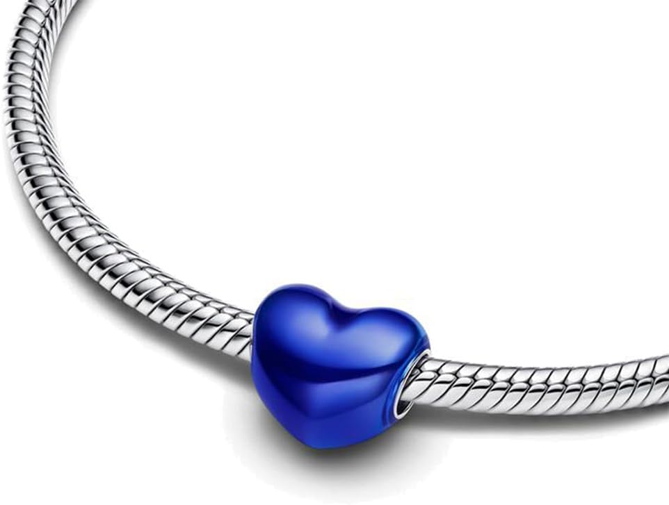 925 Sterling Silver Charms for Bracelets Necklaces Sapphire Lake Blue, Black, Green Enamel Heart Beads, Fits European Bracelets Necklaces Holiday Jewelry Gift for Womem - Image 3