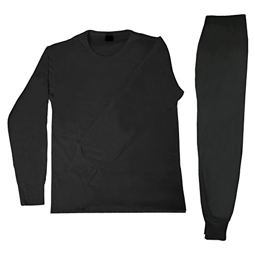Men's 2pc 100% Cotton Thermal Underwear Set Long Johns-2XL-Black
