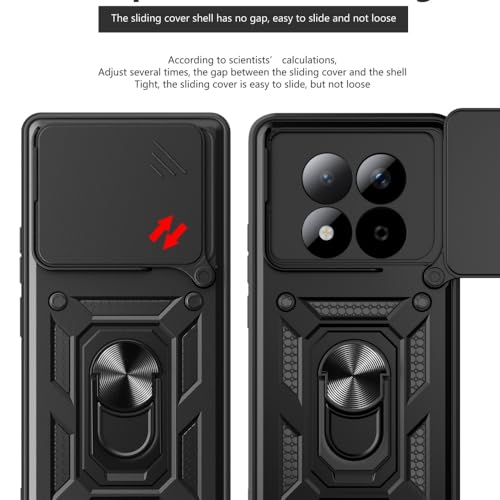 Image of Heavy Duty Back Case Cover for Redmi Note 15 5G, Shockproof Redmi Note 15 Back Cover, Ring Case with Kickstand and Camera Protection Shutter - Black