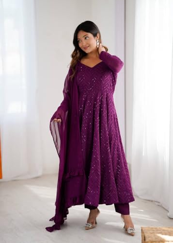 Image of Women's Heavy Faux Georgette Embroidery Work Anarkali and Set Beautiful Dupatta Traditional for Women Any Occasion Lehenga choli