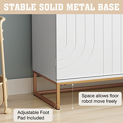 Hlr Accent Wood Grain Cabinet With 2 Doors, Storage Cabinet Sideboard With Gold Metal Legs For Living Room,Entryway And Kitchen Dining Room, White #TOP4