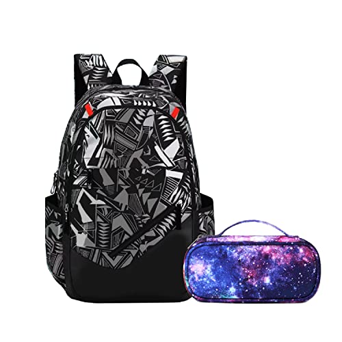 Asge Schulrucksack Jungen Teenager M&auml;dchen 2-teilig Backpack Gro&szlig; Rucksack Kinder Schultasche f&uuml;r 8-15 Jahre School Bags for Boys Wasserdicht Schulranzen mit Kawaii Federm&auml;ppchen
