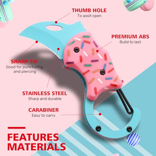Image of VIRENKNIFE Pink Pocket Knife for Women Men,Cool Folding Knife Box Cutter,Mini EDC Knives for Everyday Carry,Folding Utility Knife with Unique Donut Design,Ideal Gifts for Men and Women