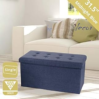 Seville Classics Foldable Tufted Storage Bench Ottoman, Midnight Blue