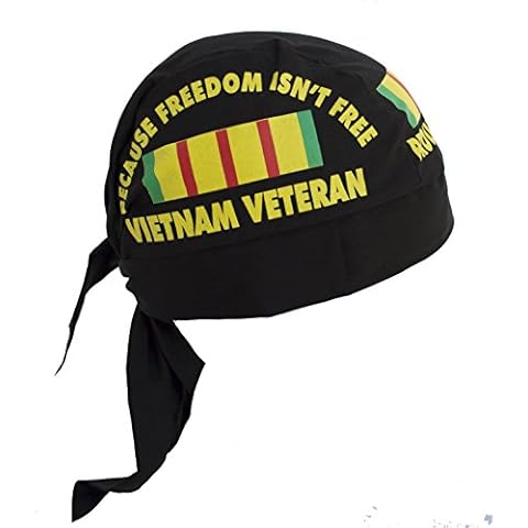 Hiphopville Proud Vietnam Veteran Black Skull Cap Hat Bandana with Tie Cover