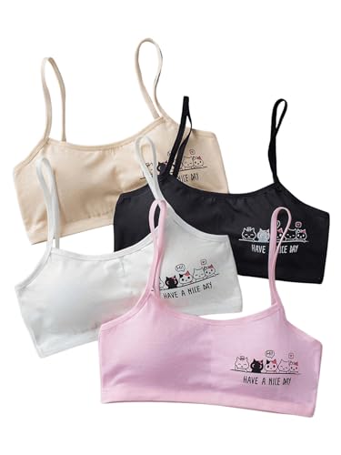 Floerns Girl's 4 Pcs Cartoon Sport Bra Seamless Padded Bralette Cami Crop Bras