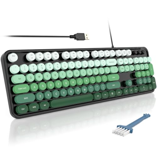 Image of MOFII Computer Keyboards Wired, Plug Play USB Full Size Typewriter Keyboard, Cute Colorful Aesthetic Keyboard with Foldable Stands for Windows PC Laptop (Black Green)