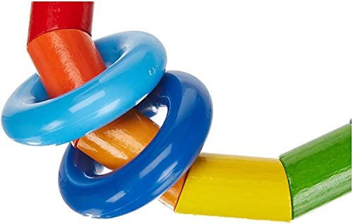 Image of HABA Wooden Rainbow Teething Rattle Toy for Babies 6-18 Months - Kringlering Wood Grasping Toy with Plastic Rings - Sensory Toys for Babies