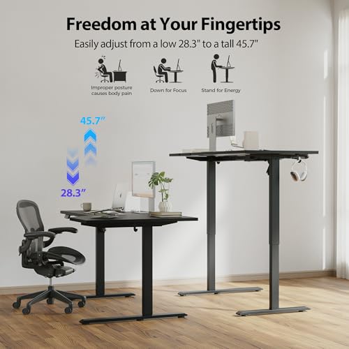 Image of Agilestic Electric Standing Desk, Height Adjustable Desk, 55 x 32 Inch Sit Stand up for Work Office Home, L Shaped Ergonomic Rising Computer Table with Memory Preset, Black