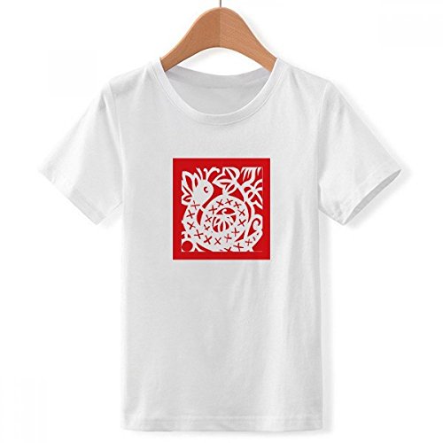 T-shirt Coupe-Papier Serpent Chinois Blanc Ras du Cou Garçon Ample