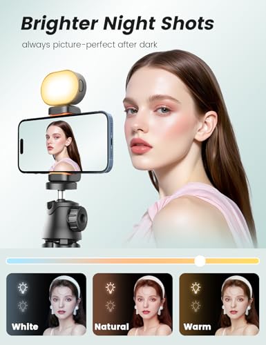 Handy Stativ mit Licht, Tragbarer und Flexibler Phone Tripod für Videoaufnahmen mit Kabelloser Fernbedienung, 360° Drehbare Tischplatte & Reisestative Stativ für Smartphones, iPhone, Kamera 2