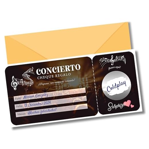 EQUIK PRODUCTS Vale regalo concierto, musical | Vale regalo para rellenar | Tarjeta rascar | Regalo pareja original, regalo San Valentín, regalo Navidad | Cupón, cheque (CONCIERTO)
