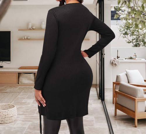 Women's Sexy Side Split Ribbed Long Sleeve Tops Zip Up V Neck Asymmetrical Hem Longline Tunic Blouses Tops4