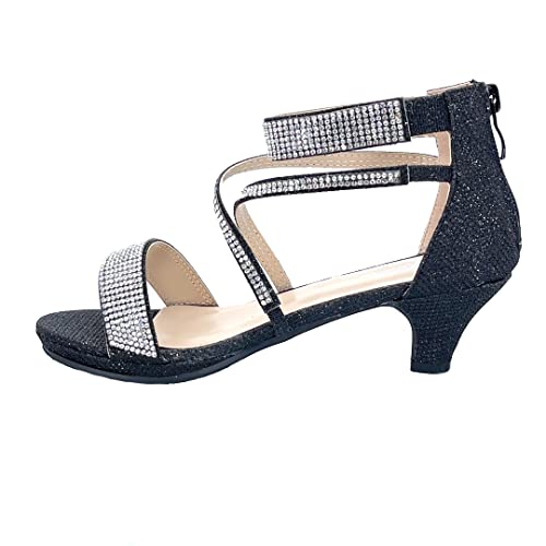 Image of ABSOLEX Girl's Toddler /Little Kid /Big Kid Cross Strappy Open Toe Rhinestone Dressy Low Heel Dress Up Pump Sandal