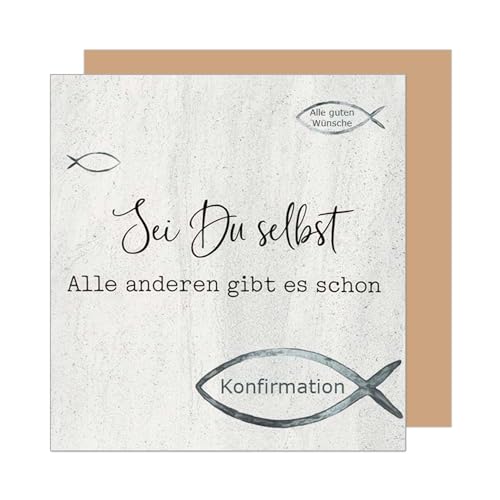 Edition Seidel Premium quadratische Glückwunschkarte zur Konfirmation mit Umschlag. Konfirmationskarte Karte Grußkarte Junge Mädchen Jugendliche Fisch (KFQ111 SW025)