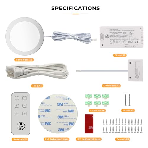 Image of VST Under Cabinet Mini Panel Lighting 3.94inch 12V 2.5W(Total 15W) with Wireless Dimmer Switch, Surface Mount Puck Light for Kitchen Van Truck Car Galley Downlight 6Pack(Round 2700K-6500K)