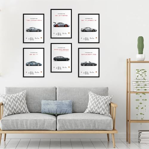 Image of CodersParadise Posche Wall Poster Frames - Pack Of 6 | 8 x 12cm (A4 Size) | Aesthetic Artwork Framed Posters | Framed Posters For Living Room, Bedroom, Home And Office