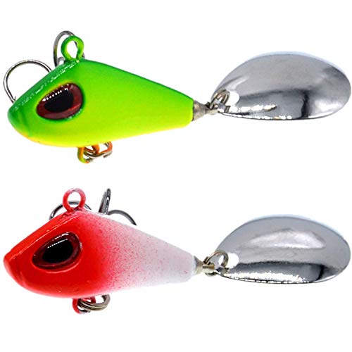 LEZUAN Jig Spinner mit Spoon VIB Spinnerbait aus Metall Spinner Jig mit Drillinge Haken Angelköder Casting Platinen Kunstköder für Forelle, Barsch, Hecht, Döbel, Zander(Grün+Rot,17g/3cm) Cover