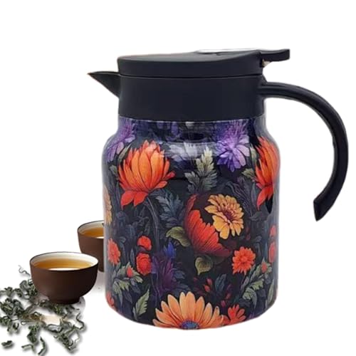 Termostatos Floral Vintage - Jarra para líquidos calientes | Caliente Jarra Térmica De Acero Inoxidable | Hervidor De Té Floral De 1000 Ml | Hervidor De Infusor De Té