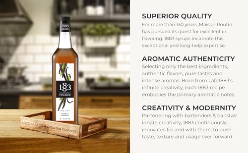 Image of 1883 French Vanilla Syrup for Drinks, Made in France, 1 Liter Glass Bottle