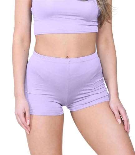 janisramone® Chic Mini Shorts for Women UK, Stretchable Hot Pants for Club, Dance, Gym & Cycling Running Shorts Womens Perfect for Summer Fashion Fitted Athletic Style Lilac