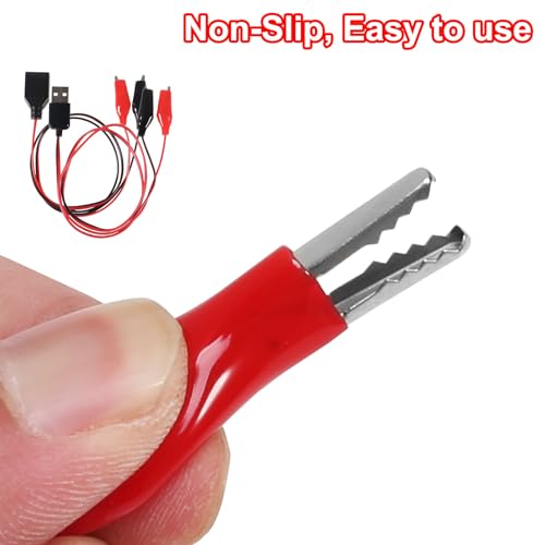 Image of 4PCS USB to Alligator Clip Adapter Cable, 24AWG 2PCS Male USB to Alligator Clip Jumper Probe, 2Pcs Female USB to Dual Copper Alligator Clip Test Leads 60cm / 1.96 ft for Testing The Circuit