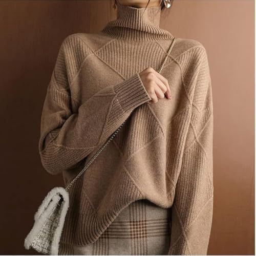 Women Cashmere Turtleneck Sweater,Lady Cashmere Blend Loose Warm Sweater Turtleneck Long Sleeve Tops3