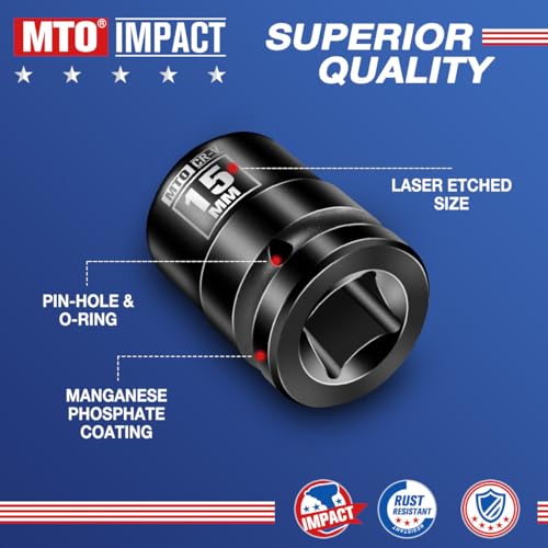 Image of MTO 1 /2 inch Drive 15mm Shallow Impact Socket, 6-Point Metric Socket for Automotive Maintaince, CR-V Steel Meets ANSI Standards