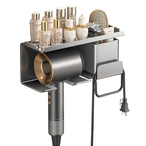 Fyplvx Wall Mounted Hair Dryer Holder with Tool Organizer