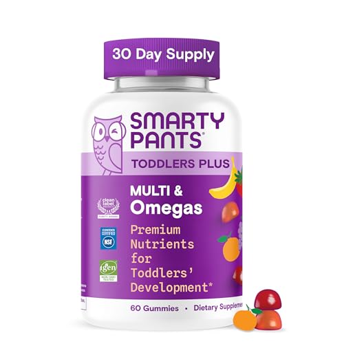 SmartyPants Toddler Multivitamin Gummies - Improved Formula: Omega 3 (DHA/EPA), Vitamins D3, C,