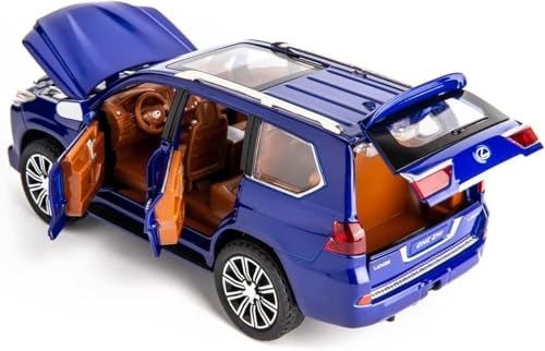 Image of Kids Model 1:24 Lx570 Die Cast Metal Car Pull Back Action Opening Doors with Realistic Engine Sound Lights Toy Car Gift for Boys - Blue