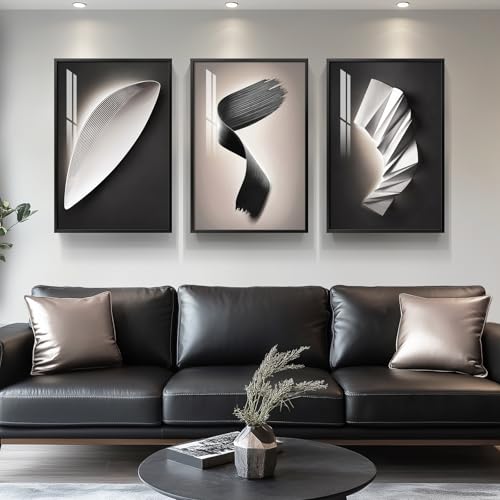 Framed Modern Black and White Abstract Wall Art for Living Room, ...