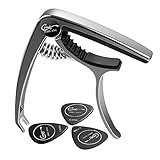 Hricane Guitar Capo for Acoustic and Electric Guitars with 3 Picks, Silver Guitar Capo or Ukulele capos, Mandolin, Banjo, Classical Guitar Accessories, made by Steel and Silicone