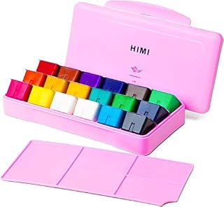 HIMI zestaw farb gwaszowych, 18 żywych kolorów, nietoksyczne farby z przenośnym etui, paleta do malarstwa płóciennego i na papierze akwarelowym, bogaty pigment, 30 ml/pojemnik (różowe etui)