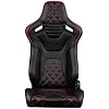BRAUM Elite-X Series Racing Seats Black Leatherette with Red Stitching and Piping Reclining Seat Set with Carbon Fiber Backing Set of 2 (BRR1X-BDDRS)